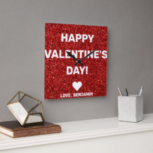 Reloj Cuadrado Feliz Día de San Valentín nombre personalizado de