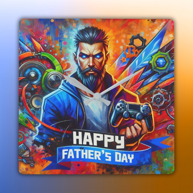 Reloj Cuadrado Feliz Día del Padre Papi Gamer | (Subido por el creador)