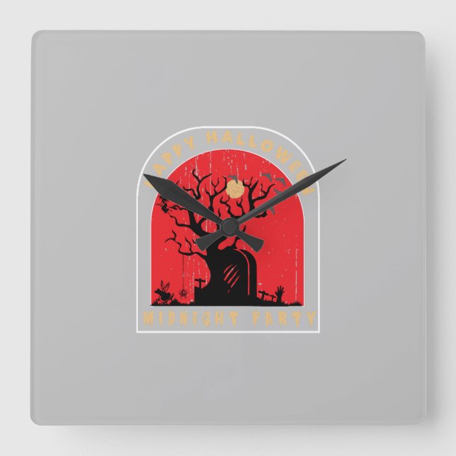 Reloj Cuadrado Feliz Fiesta de la medianoche de Halloween (Anverso)