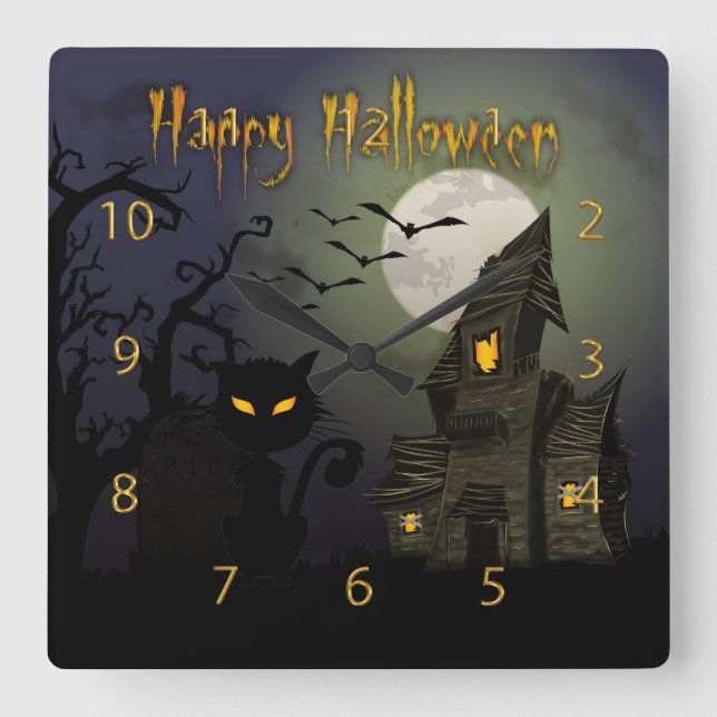 Reloj Cuadrado Feliz Halloween (Anverso)