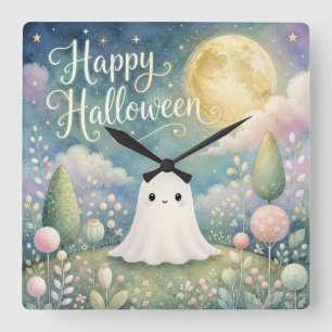 Reloj Cuadrado Feliz Halloween Fantasma Lindo Jardín Pastel