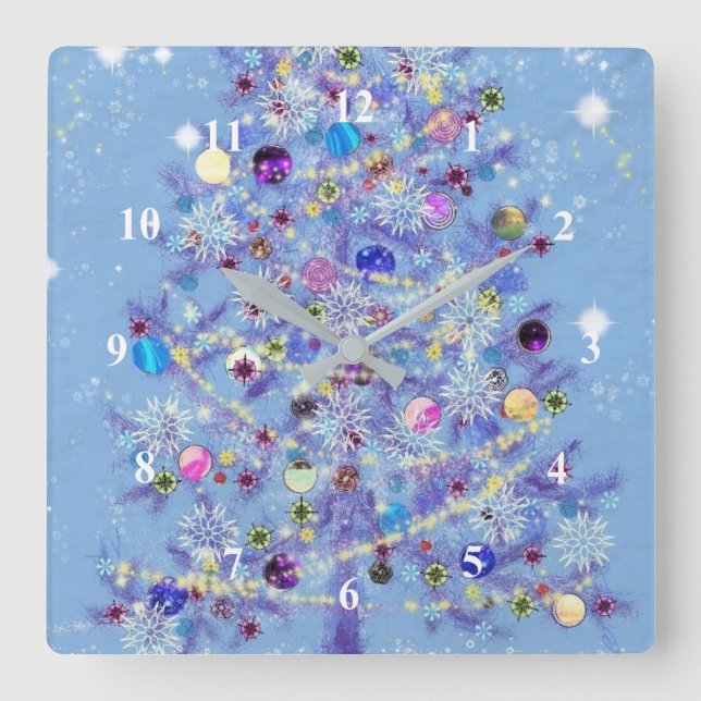 Reloj Cuadrado Feliz Navidad - Árbol de Navidad - (Anverso)