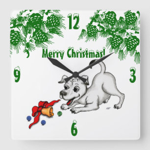 Reloj Cuadrado Feliz Navidad! Cachorro con bell y ball
