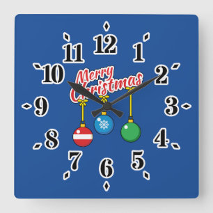 Reloj Cuadrado Feliz Navidad con bolas colgadas