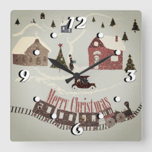 Reloj Cuadrado Feliz Navidad, retro