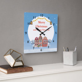 Reloj Cuadrado Feliz Navidad y feliz año nuevo 10.75"