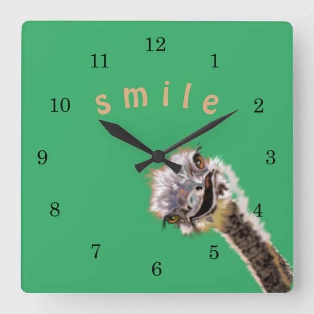 Reloj Cuadrado Feliz Ostrich - (Anverso)