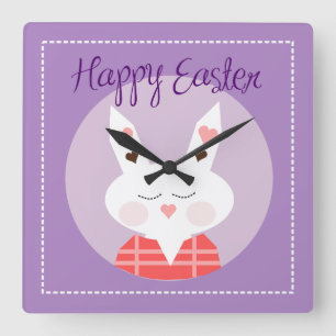 Reloj Cuadrado Feliz Pascua Bunny Purple