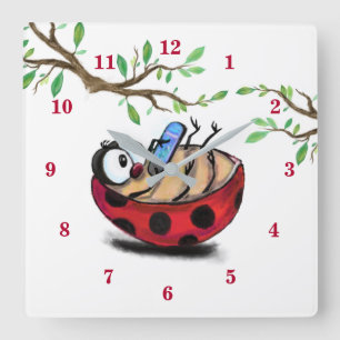 Reloj Cuadrado Feliz Pequeña Ladybug con teléfono - Dibujo Person