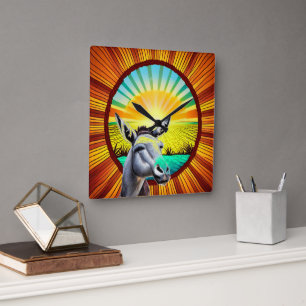 Reloj Cuadrado Feliz Sunshine Donkey