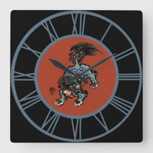 Reloj Cuadrado Feng Shui León Shi Chino Números Azules