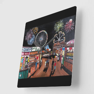 Reloj Cuadrado Feria de diversiones nocturna Pintura de Alfred Fo
