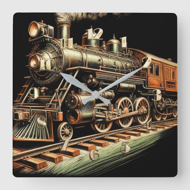 Reloj Cuadrado Ferrocarril del motor antiguo (Anverso)