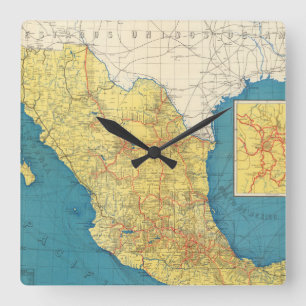 Reloj Cuadrado Ferrocarriles nacionales del mapa de México