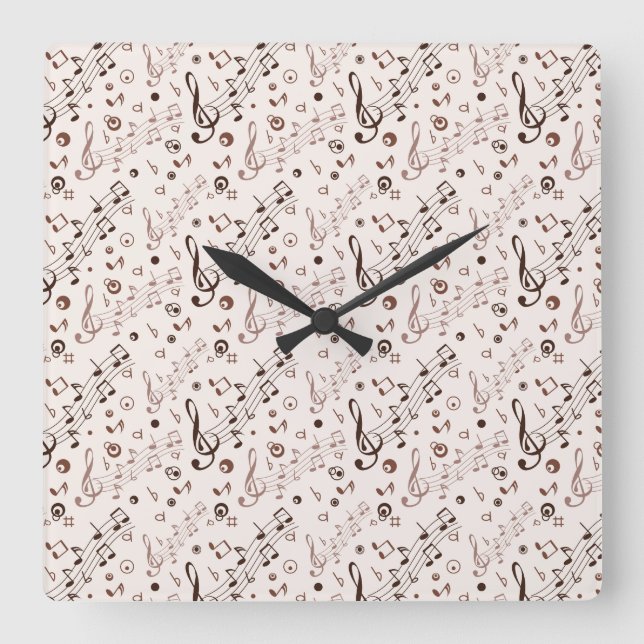 Reloj Cuadrado Festive Musical Notes, Bars, & Symbols (Anverso)