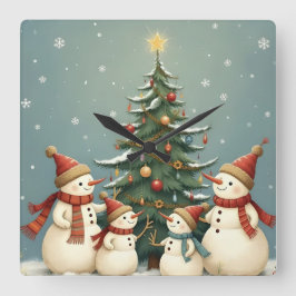 Reloj Cuadrado Festive Snowman Family Christmas Collection