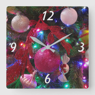 Reloj Cuadrado Festividad colorida del árbol de Navidad multicolo