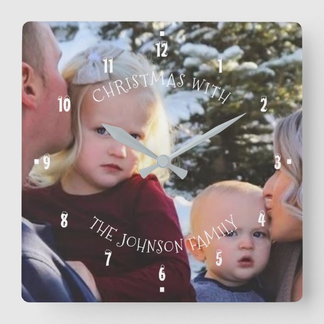 Reloj Cuadrado Festividad De La Familia De Navidades Con Cualquie (Anverso)