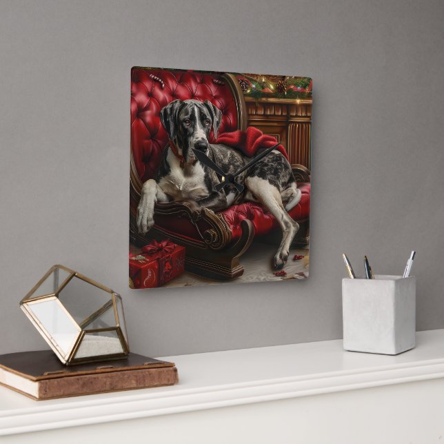 Reloj Cuadrado Festividad de los grandes Navidades de perro danés (Oficina)