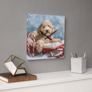 Reloj Cuadrado Festividad de los Navidades de perro de Goldendood