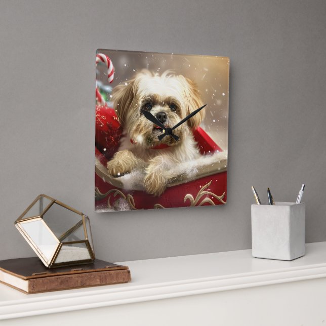 Reloj Cuadrado Festividad de los Navidades de perro de Malti Tzu (Oficina)