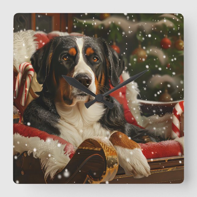 Reloj Cuadrado Festividad de los Navidades de Perro de Montaña de (Anverso)