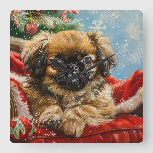 Reloj Cuadrado Festividad de los Navidades de perro de Pekín (Anverso)