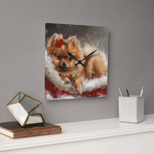 Reloj Cuadrado Festividad de los Navidades de perro de Pomerania