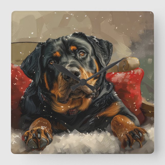 Reloj Cuadrado Festividad de los Navidades de perro de Rottweiler (Anverso)