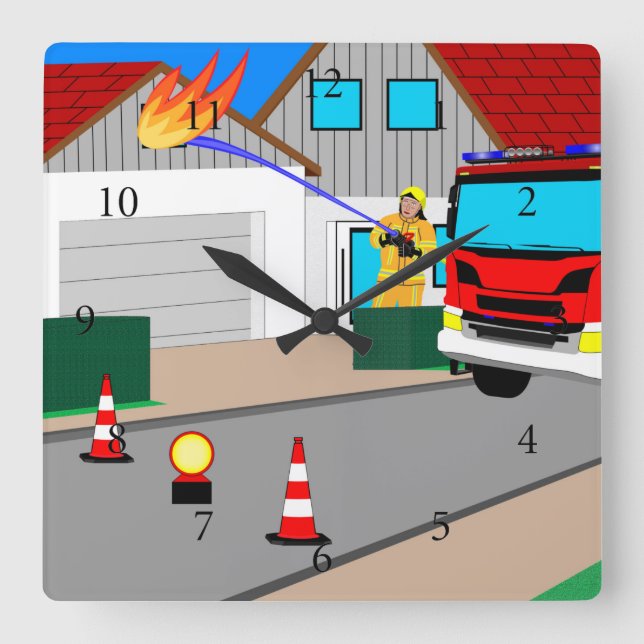 Reloj Cuadrado Feuerwehrmann löscht Garagenbrand Quadratische Wan (Anverso)