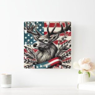 Reloj Cuadrado Fiebre mística majestuosa de la bandera del ciervo