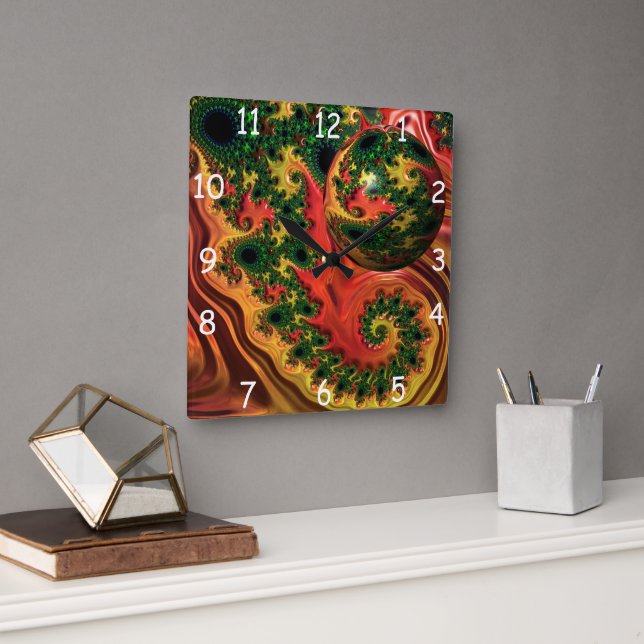 Reloj Cuadrado Fiery Elegance - Un estudio en la complejidad (Oficina)