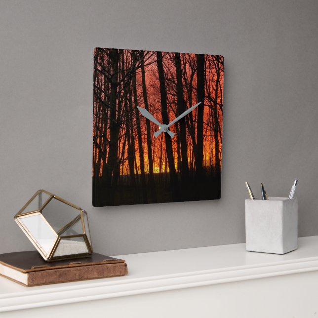Reloj Cuadrado Fiery Forest Sunset (Oficina)