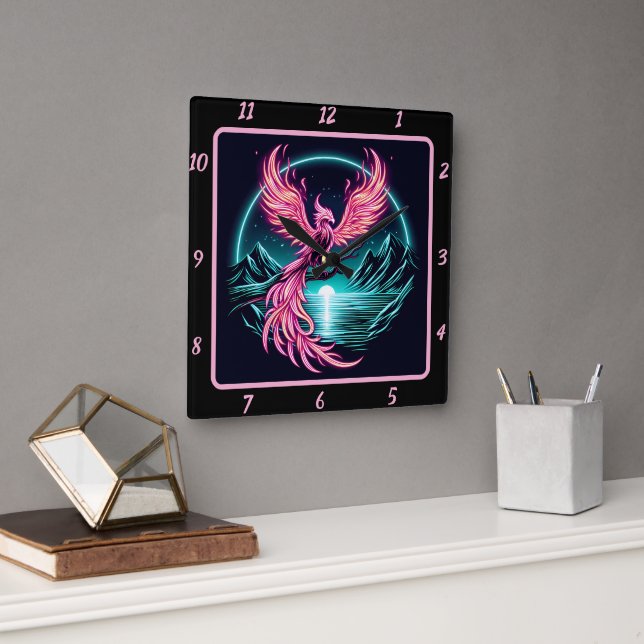 Reloj Cuadrado Fiery Phoenix sobre la montaña silenciosa (Oficina)
