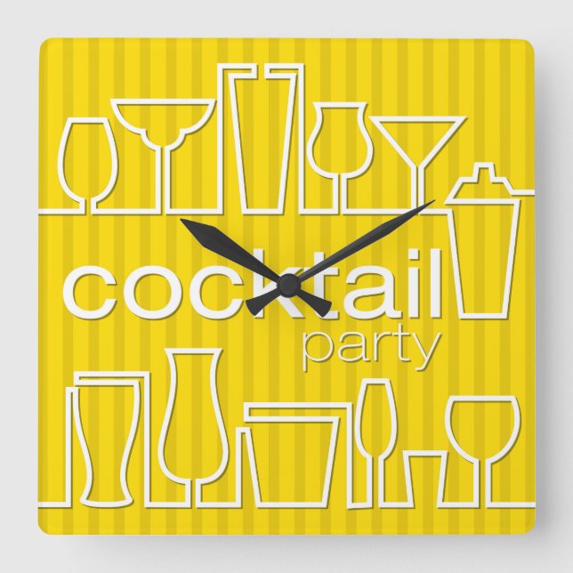 Reloj Cuadrado Fiesta de cóctel amarillo (Anverso)