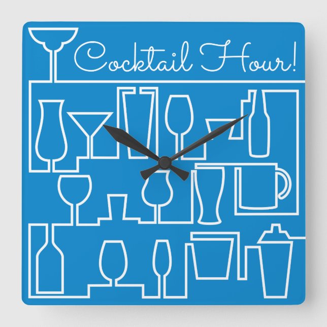 Reloj Cuadrado Fiesta de cócteles azules (Anverso)