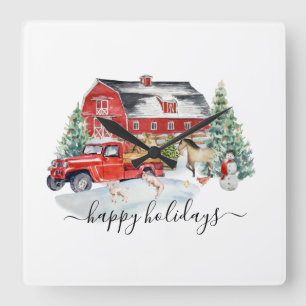 Reloj Cuadrado Fiesta de Navidad Camioneta Rústica Antigua Graner