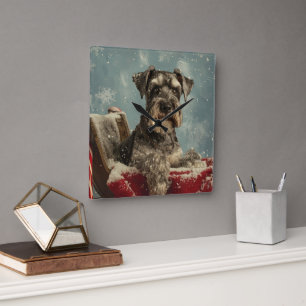 Reloj Cuadrado Fiesta Navideña del Perro Schnauzer