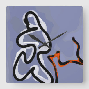 Reloj Cuadrado Figura con Línea: Azul abstracto, Naranja, B y W