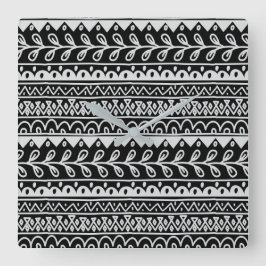 Reloj Cuadrado Filas de patrones de garabatos en negro y blanco