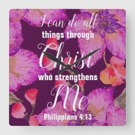 Reloj Cuadrado Filipinas 4:13 Biblia Verse Floral
