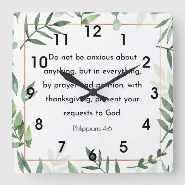 Reloj Cuadrado Filipinas 4:6, Biblia Verse, (Anverso)