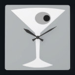 Reloj Cuadrado Film Noir Martini Glass Wall Clock<br><div class="desc">This Film Noir Martini Glass Wall Clock features a charcoal grey background and the image of a white silhouette of a martini glass. Inside the glass is a glorious grey olive with a black pimento. This is a fun wall clock for everyone who wishes they were a character in a...</div>