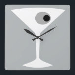 Reloj Cuadrado Film Noir Martini Glass Wall Clock<br><div class="desc">This Film Noir Martini Glass Wall Clock features a charcoal grey background and the image of a white silhouette of a martini glass. Inside the glass is a glorious grey olive with a black pimento. This is a fun wall clock for everyone who wishes they were a character in a...</div>