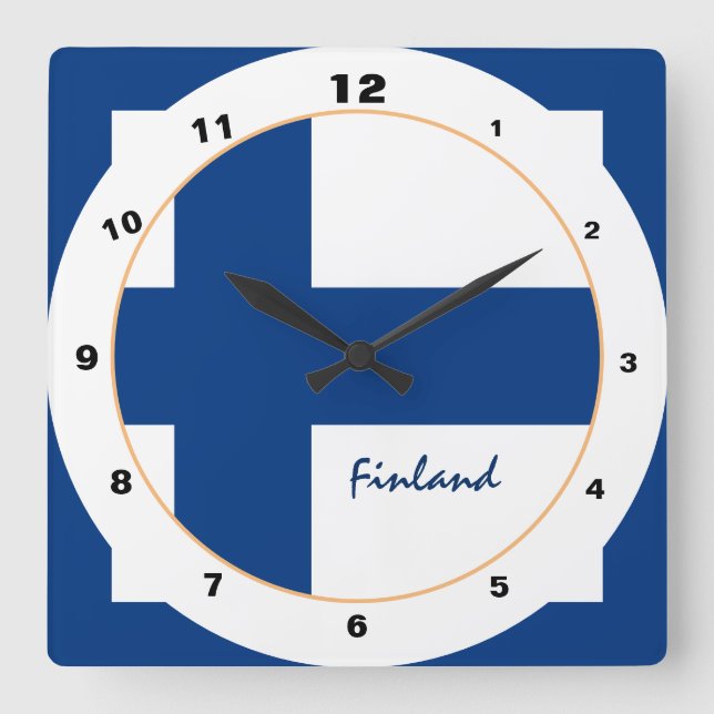 Reloj Cuadrado Finlandia moderna, Bandera finlandesa, hogar de mo (Anverso)