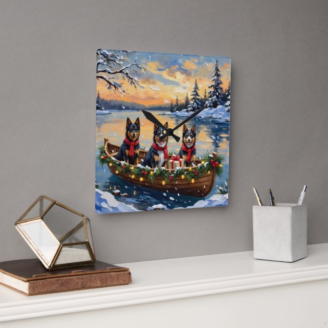 Reloj Cuadrado Finnish Lapphund Christmas Boat Holiday (Oficina)