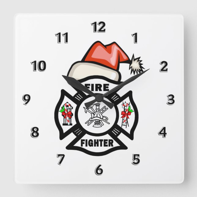 Reloj Cuadrado Firefighter Santa Claus (Anverso)