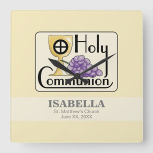 Reloj Cuadrado First Communion Grapes and Cup, Customizable