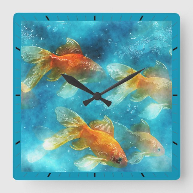 RELOJ CUADRADO FISH SWIMMING.  ORANGE FISH. (Anverso)
