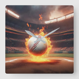 Reloj Cuadrado Flamante Béisbol En El Estadio